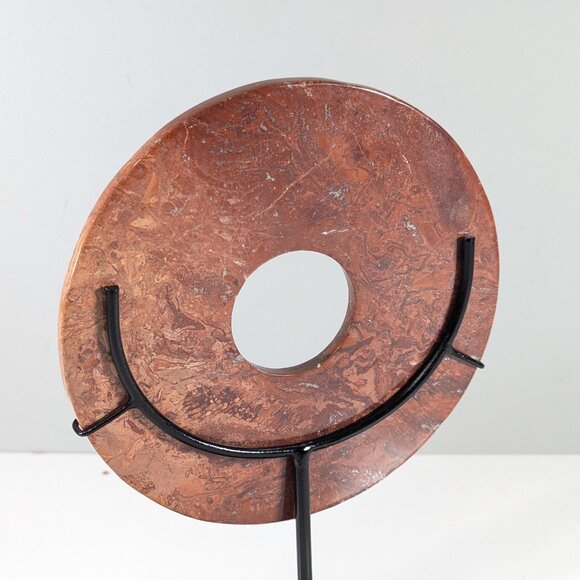 Red stone Bi Disc on metal Stand, hand polished decorative Asian home decor - Picture 3 of 13